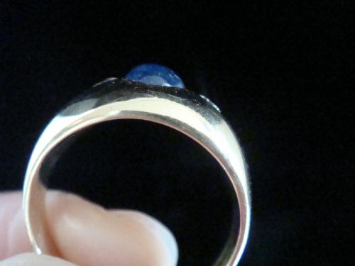 FRENCH 18CT YELLOW GOLD NATURAL CABOCHON SAPPHIRE DIAMOND 3 STONE GYPSY RING - ADDITIONAL PHOTO 1