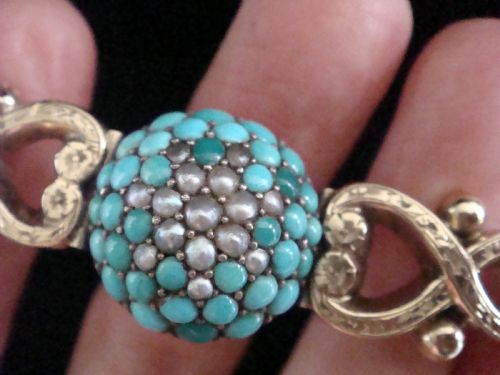 VICTORIAN 9CT 9K TURQUOISE BOMBE CLUSTER BRACELET 163G VERY RARE - ADDITIONAL PHOTO 4