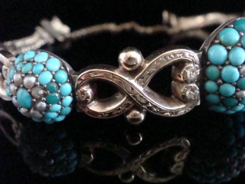 VICTORIAN 9CT 9K TURQUOISE BOMBE CLUSTER BRACELET 163G VERY RARE - ADDITIONAL PHOTO 5