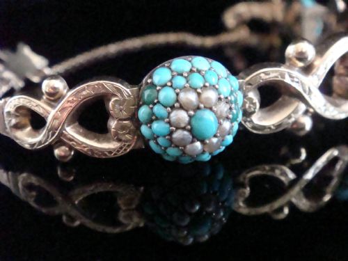 VICTORIAN 9CT 9K TURQUOISE BOMBE CLUSTER BRACELET 163G VERY RARE - ADDITIONAL PHOTO 6