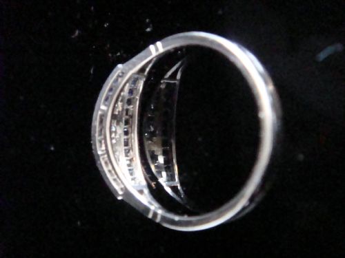 FRENCH ART DECO PLATINUM SAPPHIRE AND OLD CUT DIAMOND PAVE 5 STONE RING - ADDITIONAL PHOTO 1