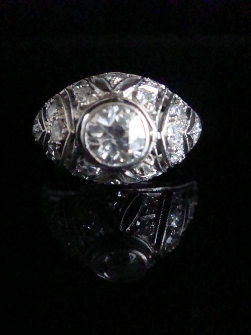art deco platinum old transitional cut diamond bombe 150ct ring - CATEGORY: ANTIQUE JEWELLERY - DATED 1930