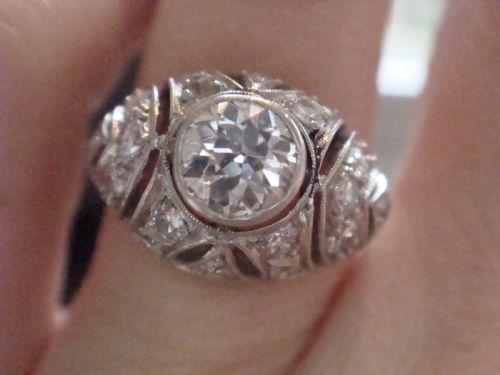 ART DECO PLATINUM OLD TRANSITIONAL CUT DIAMOND BOMBE 150CT RING - ADDITIONAL PHOTO 3