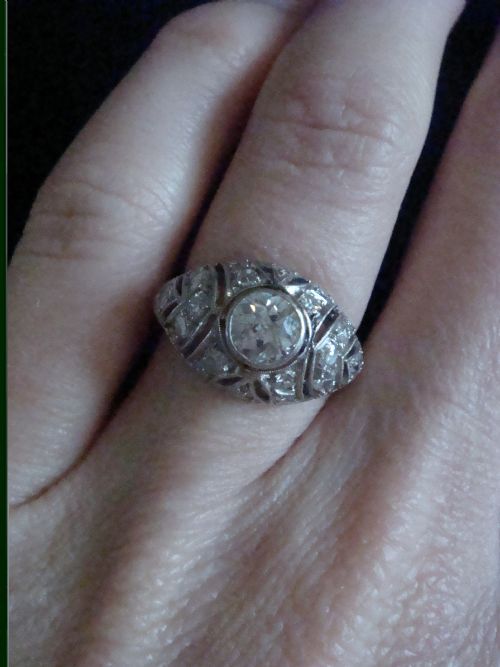 ART DECO PLATINUM OLD TRANSITIONAL CUT DIAMOND BOMBE 150CT RING - ADDITIONAL PHOTO 6