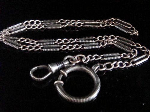 victorian niello silver chain albert large bolt ring 19inches necklace - CATEGORY: ANTIQUE JEWELLERY - DATED VICTORIAN