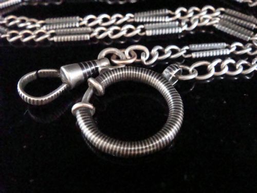 VICTORIAN NIELLO SILVER CHAIN ALBERT LARGE BOLT RING 19INCHES NECKLACE - ADDITIONAL PHOTO 1