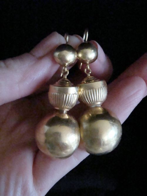 VERY LARGE VICTORIAN 9CT YELLOW GOLD EARRINGS FINE QUALITY 58G - ADDITIONAL PHOTO 1