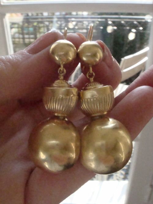 VERY LARGE VICTORIAN 9CT YELLOW GOLD EARRINGS FINE QUALITY 58G - ADDITIONAL PHOTO 3