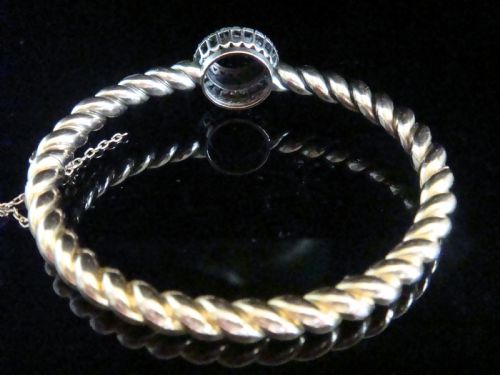 RARE EDWARDIAN FRENCH 18CT LARGE CABOCHON GARNET ROSE CUT DIAMOND BANGLE 20G - ADDITIONAL PHOTO 3