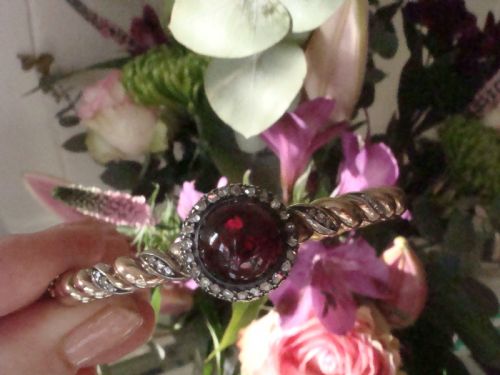 RARE EDWARDIAN FRENCH 18CT LARGE CABOCHON GARNET ROSE CUT DIAMOND BANGLE 20G - ADDITIONAL PHOTO 4
