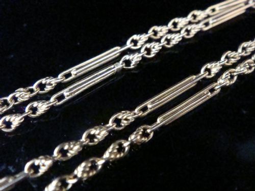 edwardian 9ct yellow gold fetter trombone chain 175 58g - CATEGORY: ANTIQUE JEWELLERY - DATED EDWARDIAN