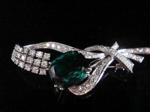 RETRO 18CT NATURAL GREEN TOURMALINE 600CT DIAMOND 250CT BROOCH 151G - ADDITIONAL PHOTO 3