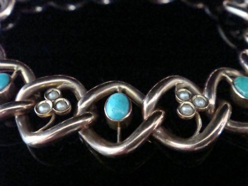 EDWARDIAN 9CT ROSE GOLD TURQUOISE SEED PEARL BRACELET 132G - ADDITIONAL PHOTO 1