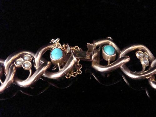 EDWARDIAN 9CT ROSE GOLD TURQUOISE SEED PEARL BRACELET 132G - ADDITIONAL PHOTO 2