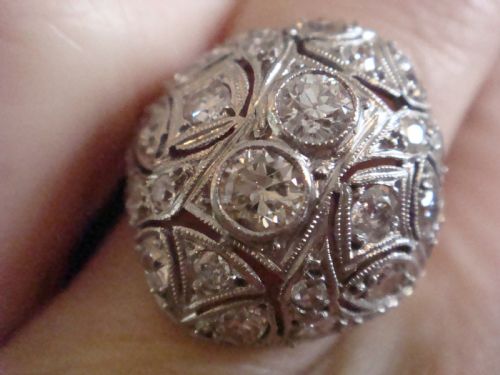 ART DECO PLATINUM OLD TRANSITIONAL CUT DIAMOND BOMBE 180CT RING - ADDITIONAL PHOTO 3