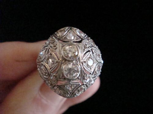 ART DECO PLATINUM OLD TRANSITIONAL CUT DIAMOND BOMBE 180CT RING - ADDITIONAL PHOTO 4