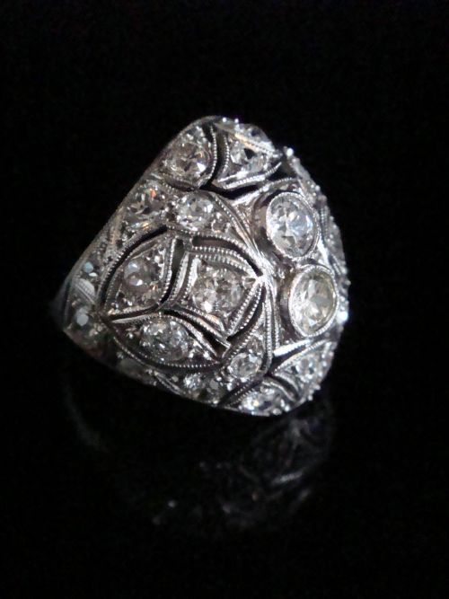 ART DECO PLATINUM OLD TRANSITIONAL CUT DIAMOND BOMBE 180CT RING - ADDITIONAL PHOTO 7