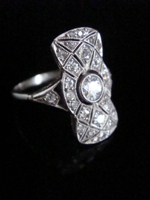 ORIGINAL ART DECO PLATINUM OLD TRANSITIONAL CUT DIAMOND PLAQUE 100CT RING - ADDITIONAL PHOTO 1