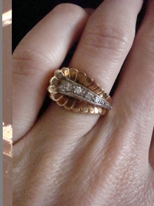 RETRO 1950S FRENCH TANK 18CT SCALLOPED PLATINUM DIAMOND SET COCKTAIL RING - ADDITIONAL PHOTO 3