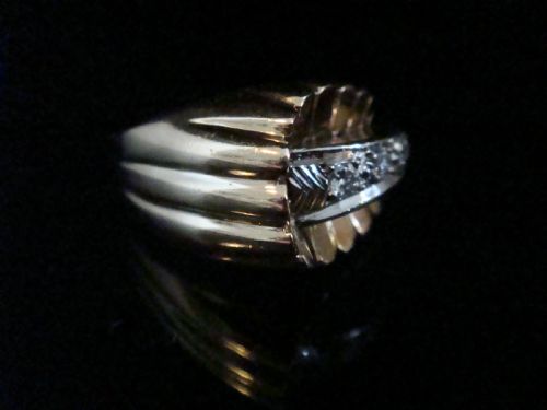 RETRO 1950S FRENCH TANK 18CT SCALLOPED PLATINUM DIAMOND SET COCKTAIL RING - ADDITIONAL PHOTO 4