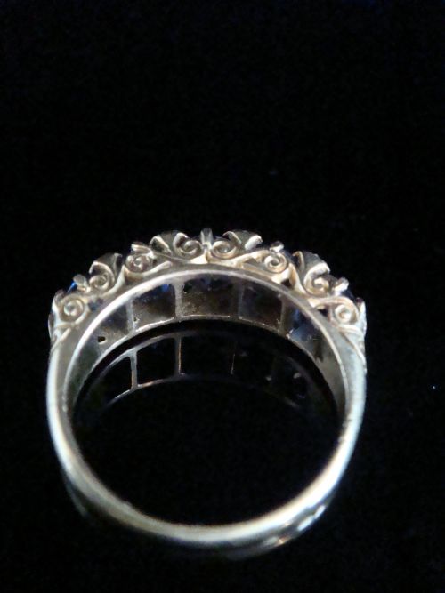 VICTORIAN 18CT YELLOW GOLD NATURAL CERTIFICATED SAPPHIRE NO HEAT OLD CUT DIAMOND 5 STONE BOAT RING - ADDITIONAL PHOTO 1