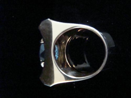 EDWARDIAN FRENCH TANK 18CT PLATINUM BLUE TOPAZ DIAMOND SET RING - ADDITIONAL PHOTO 2