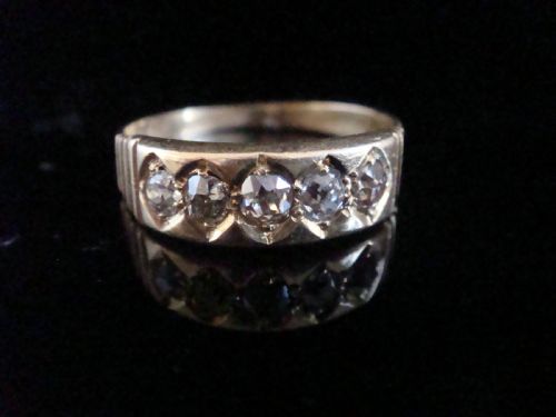 VICTORIAN 18CT YELLOW GOLD OLD CUT DIAMOND THICK GYPSY 5 STONE RING - ADDITIONAL PHOTO 1