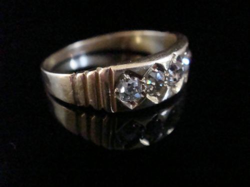 VICTORIAN 18CT YELLOW GOLD OLD CUT DIAMOND THICK GYPSY 5 STONE RING - ADDITIONAL PHOTO 2