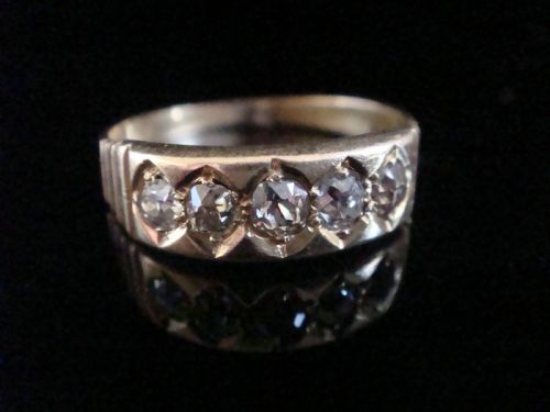 VICTORIAN 18CT YELLOW GOLD OLD CUT DIAMOND THICK GYPSY 5 STONE RING - ADDITIONAL PHOTO 3