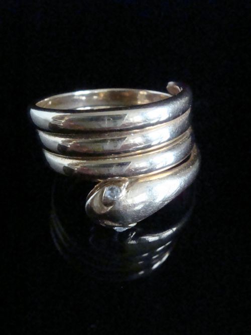 VICTORIAN 18CT OLD CUT DIAMOND HEAVY SNAKE RING 116G RING SIZE P 12 - ADDITIONAL PHOTO 1