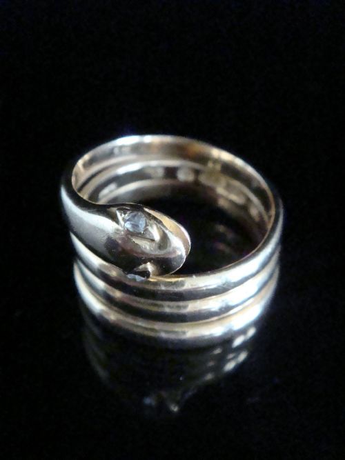 VICTORIAN 18CT OLD CUT DIAMOND HEAVY SNAKE RING 116G RING SIZE P 12 - ADDITIONAL PHOTO 2