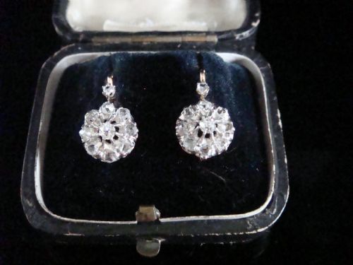 EDWARDIAN FRENCH 18CT PLATINUM ROSE CUT DIAMOND CLUSTER EARRINGS - ADDITIONAL PHOTO 3