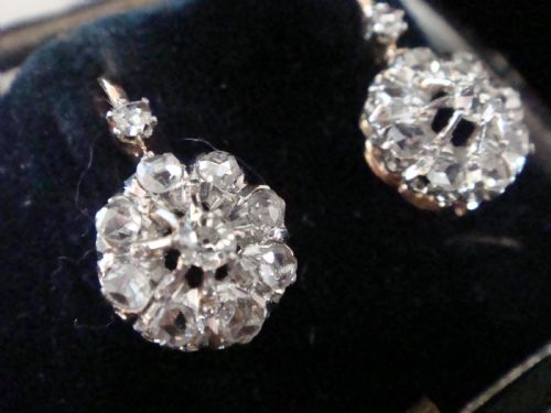 EDWARDIAN FRENCH 18CT PLATINUM ROSE CUT DIAMOND CLUSTER EARRINGS - ADDITIONAL PHOTO 4