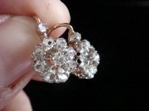 EDWARDIAN FRENCH 18CT PLATINUM ROSE CUT DIAMOND CLUSTER EARRINGS - ADDITIONAL PHOTO 5