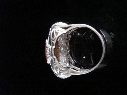 ART DECO PLATINUM HUGE NATURAL FIRE OPAL 3CT AND DIAMOND TANK RING - ADDITIONAL PHOTO 2