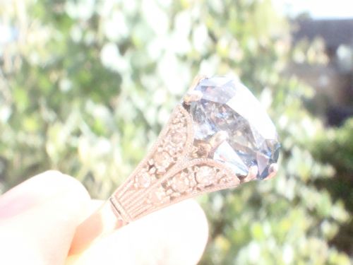 FINE EDWARDIAN 18CT WHITE GOLD PLATINUM NATURAL CUSHION CUT CEYLON SAPPHIRE DIAMOND RING - ADDITIONAL PHOTO 5