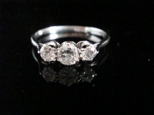 edwardian platinum trilogy old cut diamond 070ct 3 stone ring - CATEGORY: ANTIQUE JEWELLERY - DATED EDWARDIAN