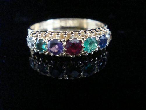 victorian 15ct yellow gold dearest diamond emerald amethyst ruby sapphire ring - CATEGORY: ANTIQUE JEWELLERY - DATED VICTORIAN