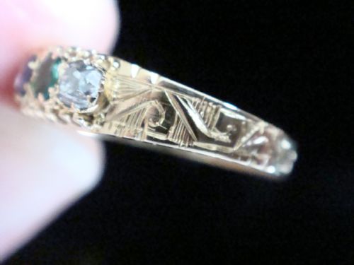 VICTORIAN 15CT YELLOW GOLD DEAREST DIAMOND EMERALD AMETHYST RUBY SAPPHIRE RING - ADDITIONAL PHOTO 2