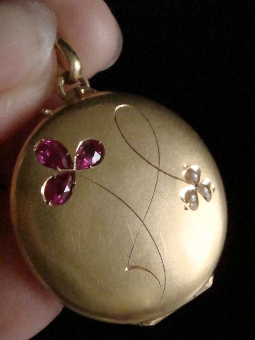 ART NOUVEAU 18CT HIGH CARAT FRENCH RUBY SEED PEARL LOCKET PENDANT 5G - ADDITIONAL PHOTO 1
