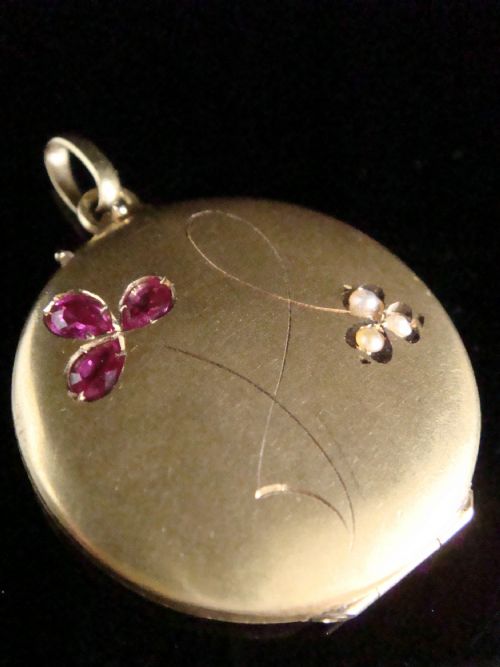 art nouveau 18ct high carat french ruby seed pearl locket pendant 5g - CATEGORY: ANTIQUE JEWELLERY - DATED 1910