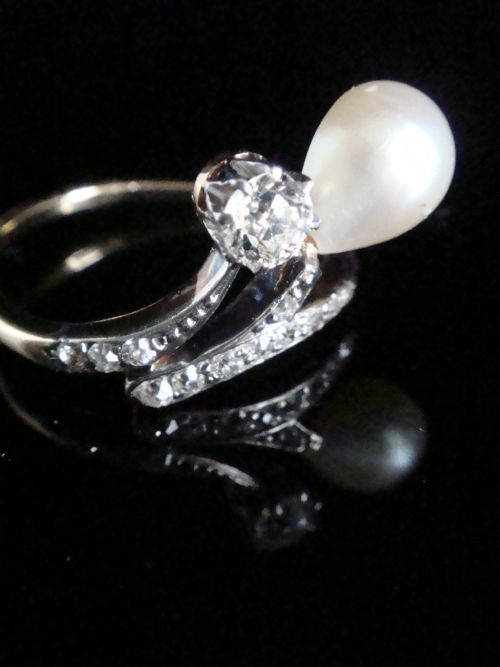 EDWARDIAN FRENCH 18CT YELLOW GOLD PEARL POSS NATURAL AND DIAMOND RING - ADDITIONAL PHOTO 1