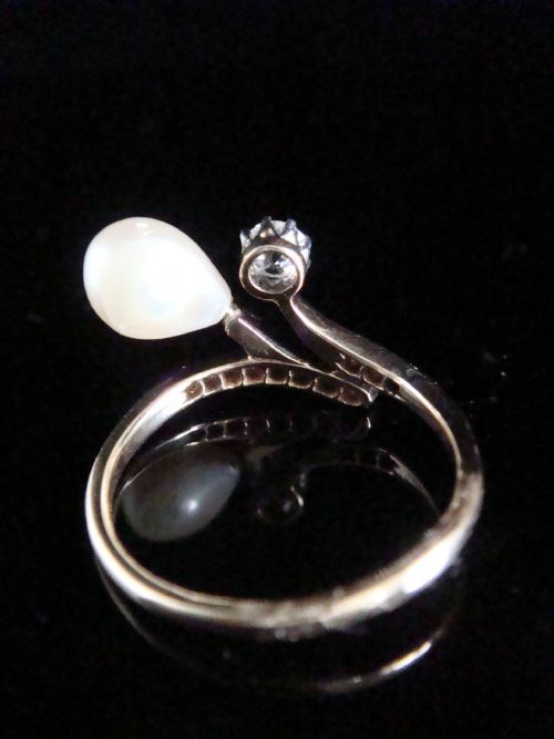 EDWARDIAN FRENCH 18CT YELLOW GOLD PEARL POSS NATURAL AND DIAMOND RING - ADDITIONAL PHOTO 2