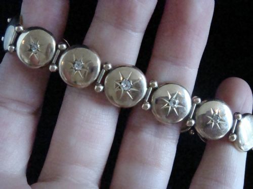 EDWARDIAN 9CT YELLOW GOLD STAR CELESTIAL OLD CUT DIAMOND BRACELET 116G - ADDITIONAL PHOTO 1