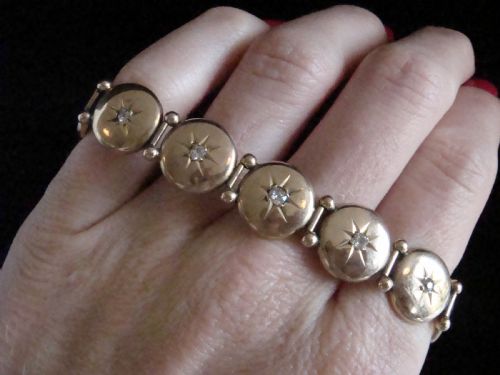 EDWARDIAN 9CT YELLOW GOLD STAR CELESTIAL OLD CUT DIAMOND BRACELET 116G - ADDITIONAL PHOTO 3