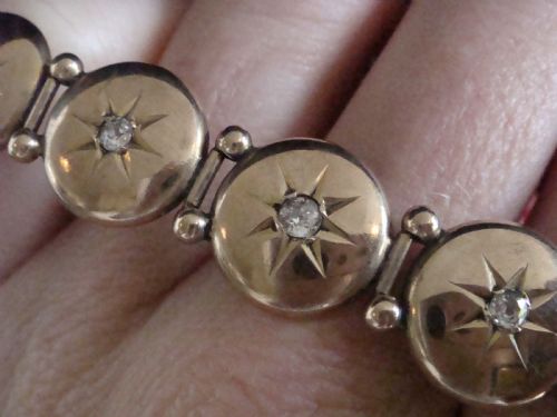 EDWARDIAN 9CT YELLOW GOLD STAR CELESTIAL OLD CUT DIAMOND BRACELET 116G - ADDITIONAL PHOTO 4