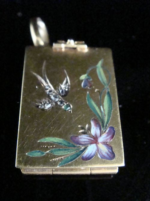 finest victorian 15ct yellow gold emerald diamond swallow picture locket x 4 - CATEGORY: ANTIQUE JEWELLERY - DATED VICTORIAN