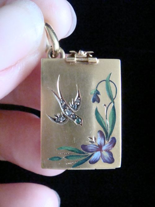 FINEST VICTORIAN 15CT YELLOW GOLD EMERALD DIAMOND SWALLOW PICTURE LOCKET X 4 - ADDITIONAL PHOTO 7