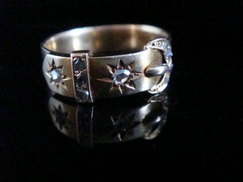 victorian 18ct yellow gold rose cut diamond star buckle ring - CATEGORY: ANTIQUE JEWELLERY - DATED VICTORIAN