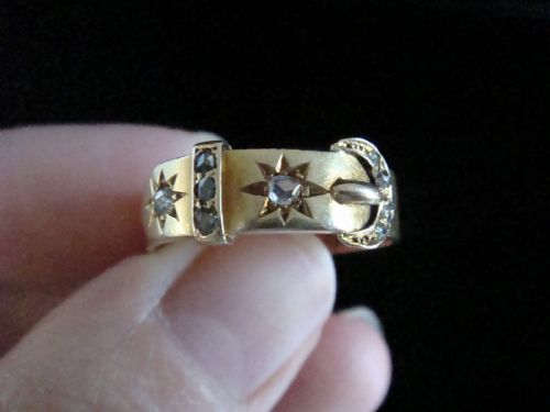 VICTORIAN 18CT YELLOW GOLD ROSE CUT DIAMOND STAR BUCKLE RING - ADDITIONAL PHOTO 1